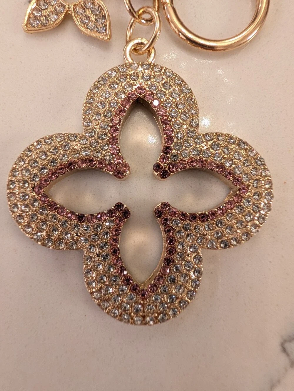 Gold And Pink Rhinestone Bag Charm/Key Chain
